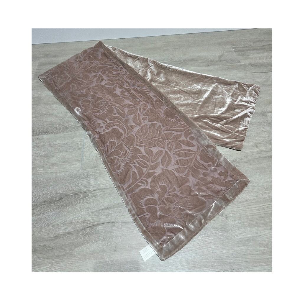 Calzeat of Scotland Plush Velvet Jacquard Floral Beige Table Runner
